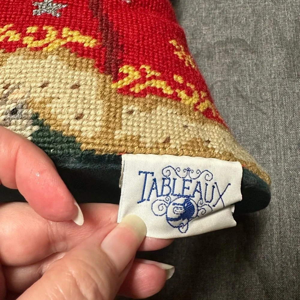 Vintage Tableaux New York Santa Claus Needlepoint Pillow